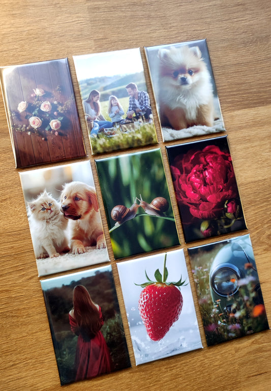 Magneți foto dreptunghiulari personalizați 73×53 mm – set de 9 bucăți