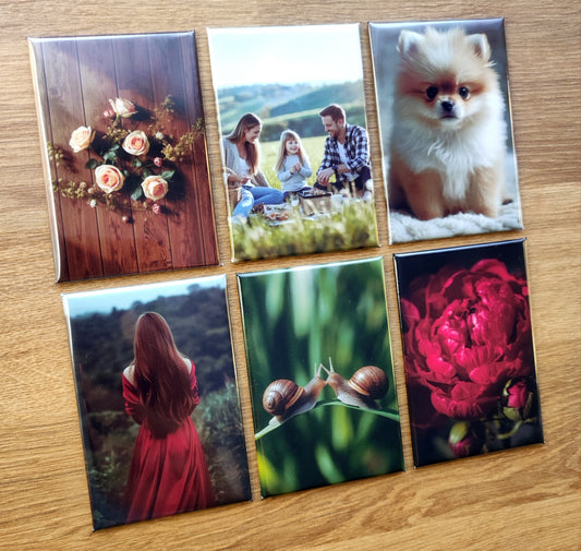 Set de magneți foto dreptunghiulari personalizați 73×53 mm, 6 bucăți
