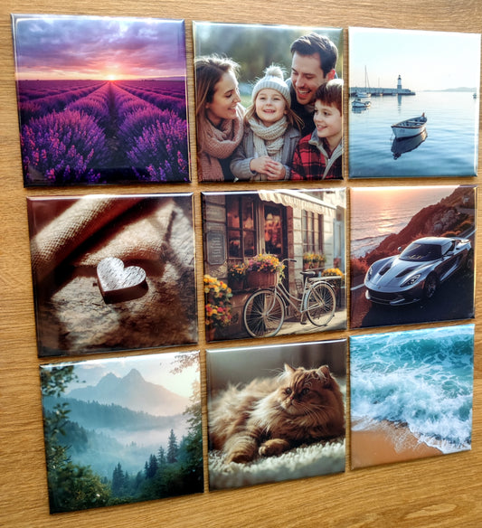 Magneți foto pătrați personalizați 65×65 mm – set de 9 bucăți